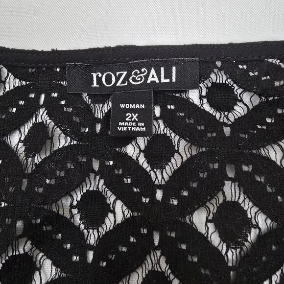 Roz & Ali Black Whimsigoth Dark Fairy Semi Sheer Glam Flowy Tunic Bohemian 2X - Picture 4 of 14